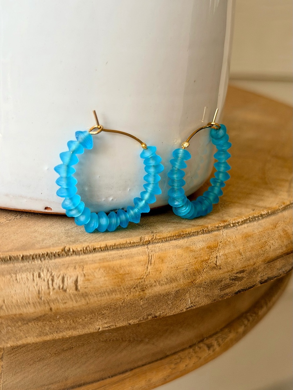Blue Glass Hoop Earrings - Picture 2 of 2